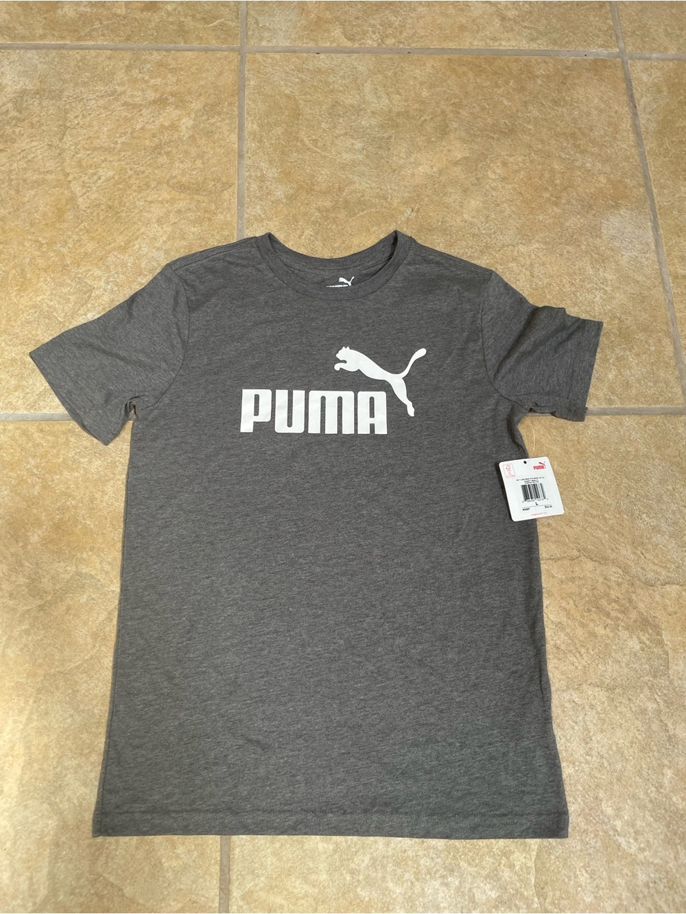 Kids puma Gray Logo Crew Neck T-Shirt